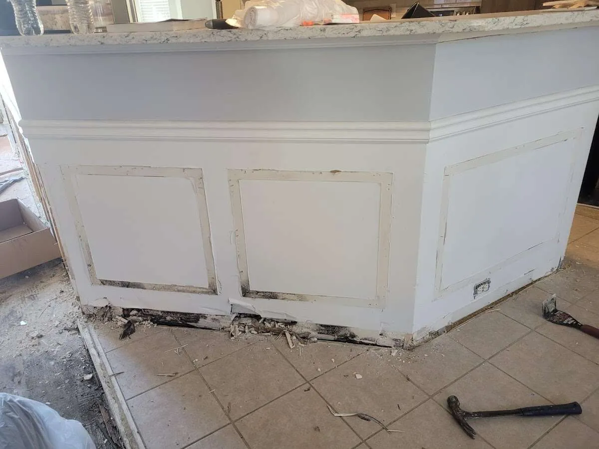 Water damage and mold on kitchen during Storm Damage Restoration in Waterloo